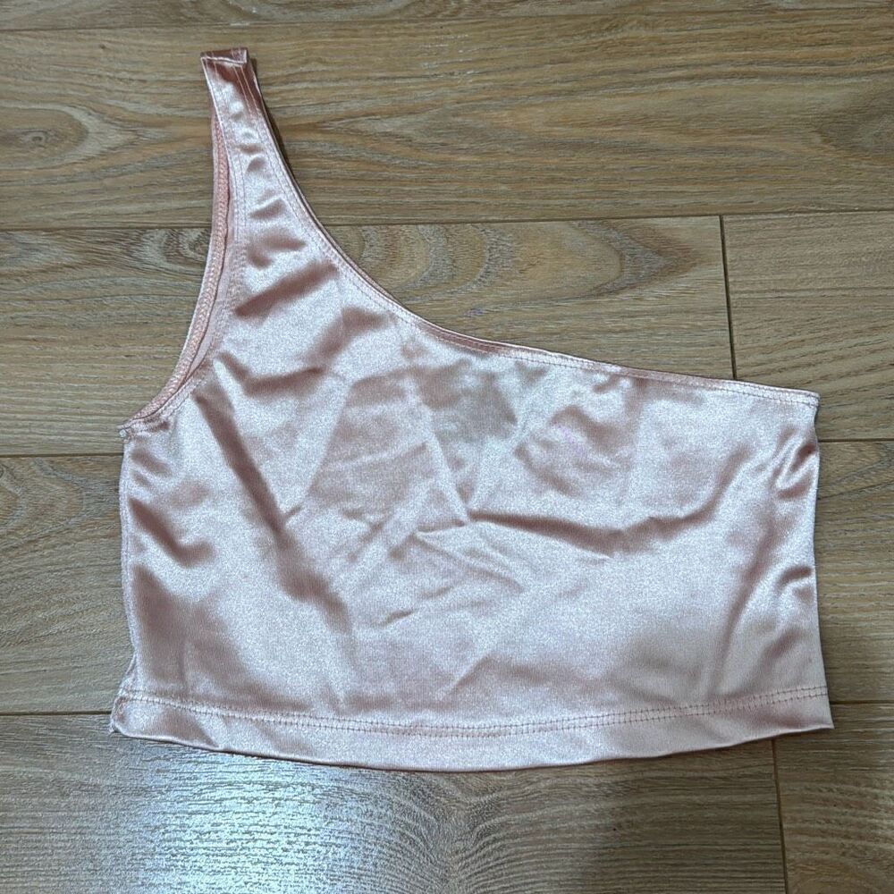 Lunachix pink‎ one shoulder crop top size small